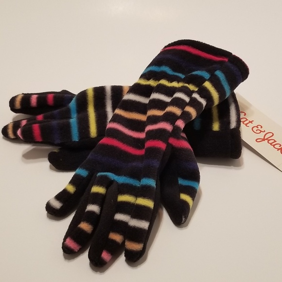 Stripe Fleece Gloves - Cat & Jack  Black 8-14 - Picture 1 of 2